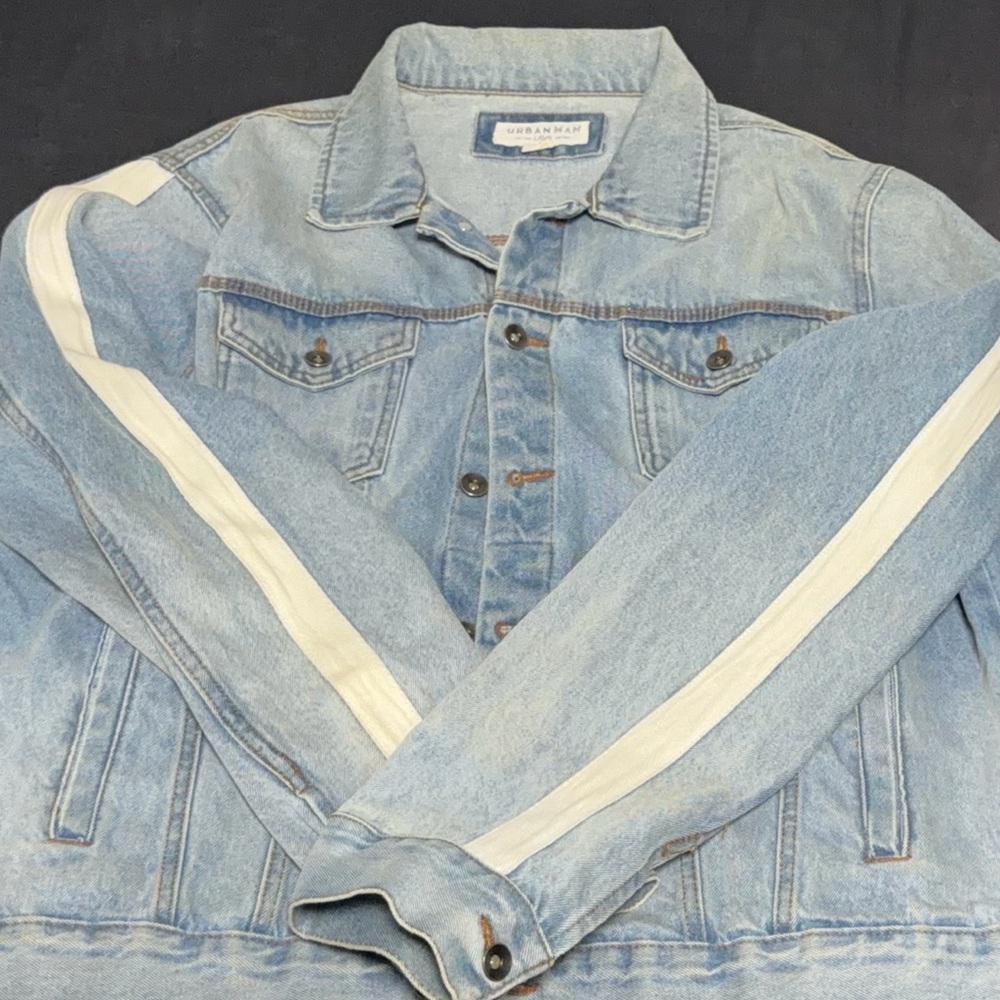 Urban Outfitters Light Blue Denim Jacket with Cream Stripe